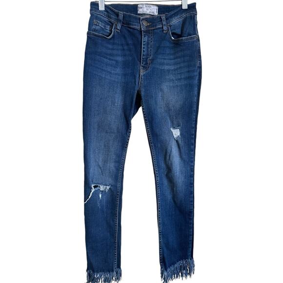 Free People Denim - Free People Ankle Skinny Jeans Women's W27 Blue Low Rise Fringe Hem Distressed